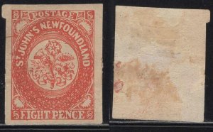 WC1_23673.CANADA (NEWFOUNDLAND). Rare 8p scarlet 1857 stamp. Sc.8. MH