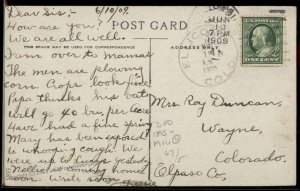 USA 1909 Ellicot El Paso Local Colorado Cover R4 DPO Mountains Pansy PPC 94291