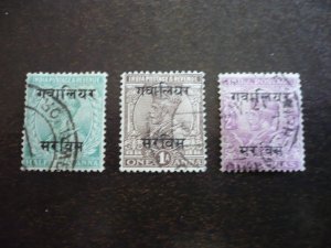 Stamps-Indian Convention State Gwalior-Scott#O31-O33 - Used Part Set of 3 Stamps