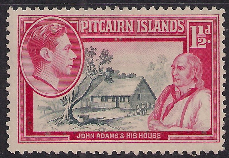 Pitcairn Islands 1940 - 51 KGV1 1 1/2d John Adams & House MM SG 3 ( F1373 )