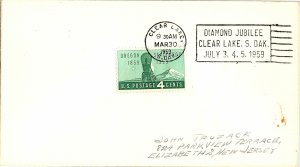 US COVER SLOGAN CANCEL DIAMOND JUBILEE CLEAR LAKE S. DAK JULY 3, 4, 5. 1959