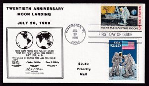 1989 Moon Landing 20th $2.40 Sc 2419 U. S. Flag, John Howard limited cachet