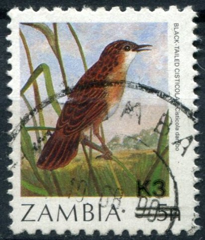 Zambia Sc#491 Used, 3k on 5n multi, Surcharges (1989) (1989)