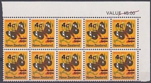 NEW ZEALAND 1971 4c on 2½c moth local print 'value' erased block MNH.......B1224