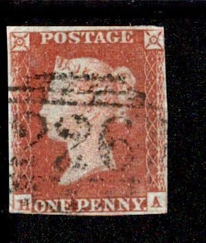 Great Britain #3 Penny Red Imperf Used Lettered HA USD18.00