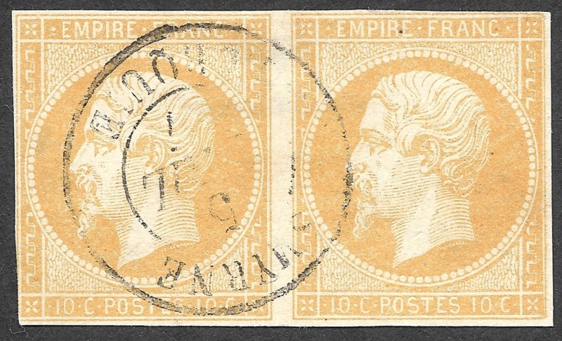 Used 1853 Scott #14 Pair French Offices in Levant/Turkey (pre-overprints)