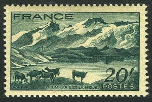 France 465, MNH. Michel 594. Lake Lerie, Meije Dauphine Alps, 1943. Cattle.