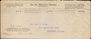 1915 AUSTRALIA OHMS OFFICIAL COVER TO CANADA