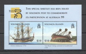 B0999 Solomon Islands Ships & Boats World Stamp Expo Australia 99 1Bl Mnh