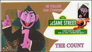 19-161, 2019, Sesame Street, Digital Color Postmark, FDC, The Count, 50 Years