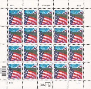 US Stamp - 2000 (34c) Flag Over Farm - 20 Stamp Sheet #3448