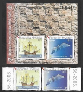 SE)2006 CROATIA, 50TH ANNIVERSARY OF EUROPE CEPT STAMPS, SS AND 2 MNH STAMPS