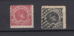 Newfoundland 1887/88 1/2c Dog x 2 Red/Black SG58/59 MLH/VFU JK4999