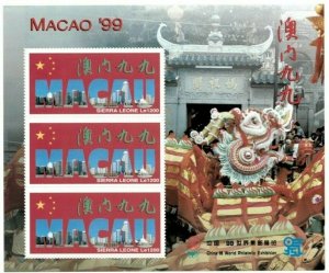 Sierra Leone 1999 - Macau Returns, China '99 - Sheet of 3v - Scott 2224 - MNH