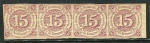 GERMAN THURN & TAXIS; 1850s-60s Classic fine Mint hinged Shade of 15k. STRIP ,