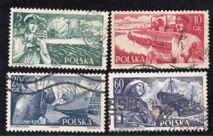 Poland 1956 5g, 10g, 20g & 60g Ships, Scott 719-721, 723 used, value = $1.00