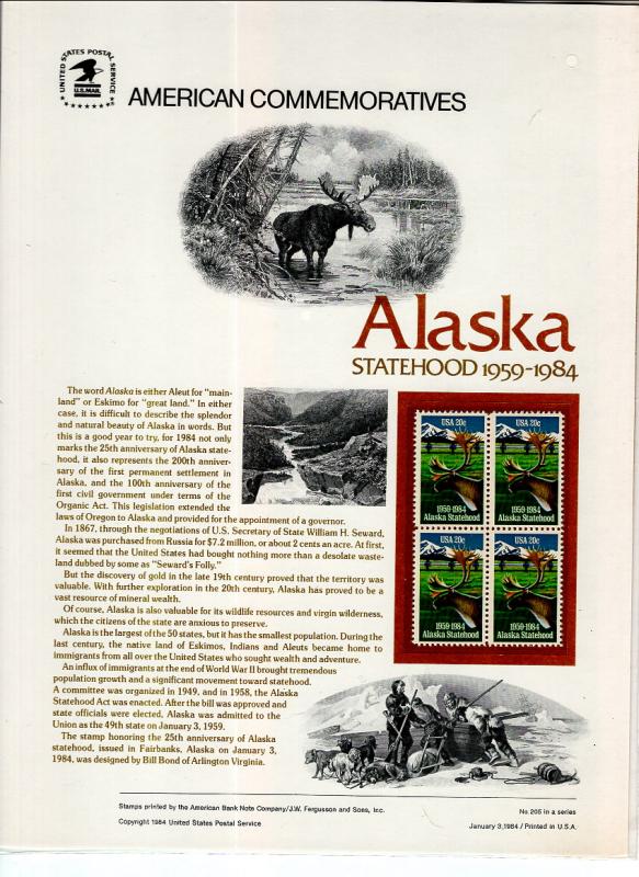 US CP205 Alaska Statehood 2006 Commemorative Panel Mint