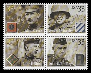 PCBstamps  US #3393/3396a Block $1.32(4x33c)Distinguished Solders, MNH, (9)