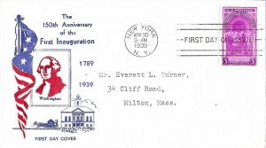 1939 FDC, #854, 3c Inauguration of Washington, Holland