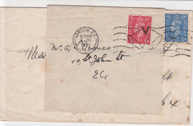 great britain 1945 london cancel bells cancel mark stamps cover ref 21388