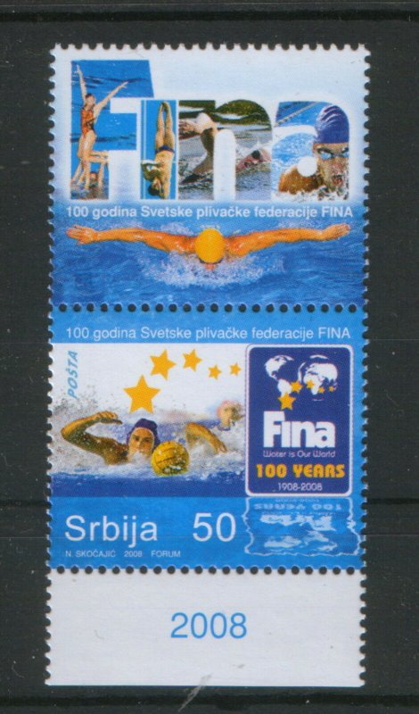 SERBIA-MNH-SAMP+LABEL (VERTICALL)-100 YEARS FINA-WATER POLO-2008.