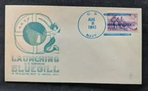 1943 USS Bluegill Launching US Navy Submarine Naval Cover Electric Boat Company