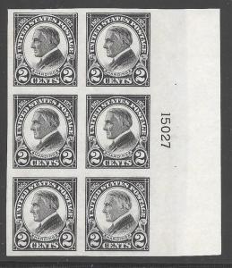 #611 SUPERB LH OG 2¢ HARDING IMPERF PLATE BLOCK OF SIX  (REM #611-422)