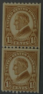 United States #605 1 1/2 Cent Harding Coil Line Pair MNH