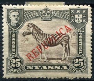 Nyassa Sc#87 MH/Unused, 2½c on 25r blk & vio brn, King Manuel II (1921), sur...