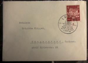 1943 Lubeck Germany First Day Cover FDC To Neugersdorf 800 Years Anniversary