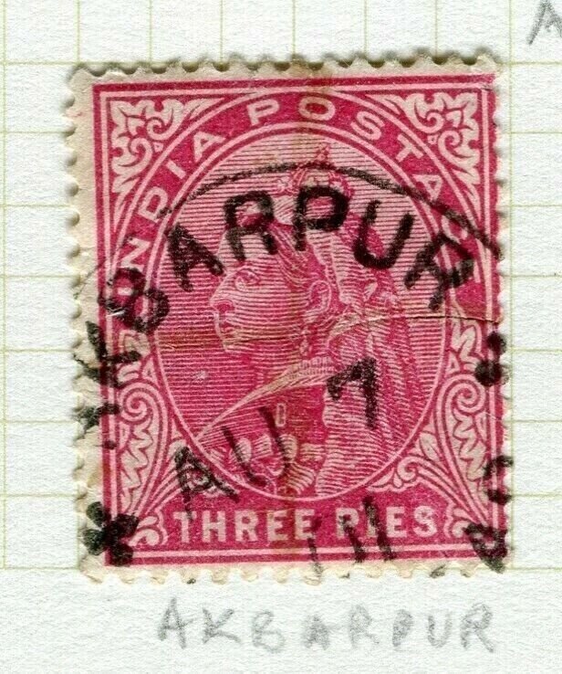 INDIA; Fine POSTMARK on early QV issue used value, Akbarpur