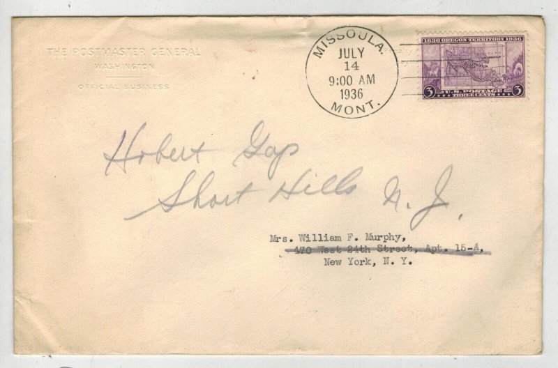 1936 EMBOSSED PMG ENV SIGNED JAMES FARLEY LETTER 783 OREGON - MISSOULA MONTANA