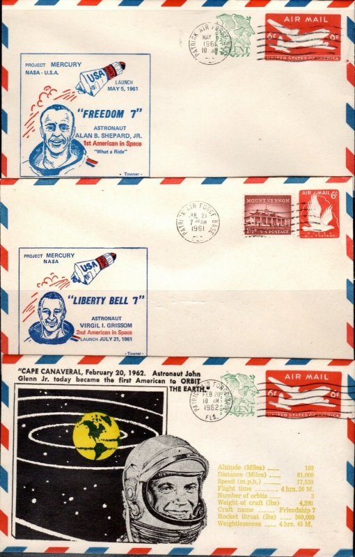 America's First 3 Space Flights- Shepard, Grissom & Glenn-Towner cachet (scarce)