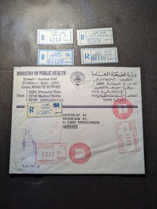 1993 Registered Kuwait Cover to Tuttlignen Germany and 4 Registered Labels