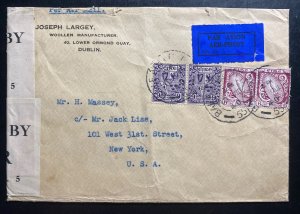 1940 Dublin Ireland Airmail Censored Commercial Cover To New York Usa