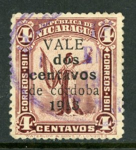 Nicaragua 1913 Liberty Gold Currency 2¢/4¢ Brown Violet Sc 318 VFU Q520