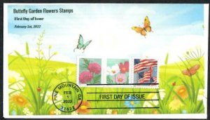 5665a FDC-5¢ Butterfly Garden Flowers - Wally Jr Cachet - 22-F-101-Dual