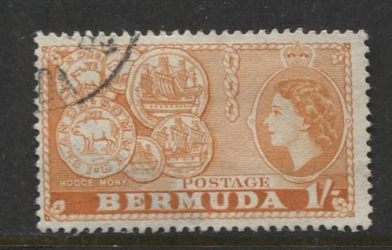 Bermuda - Scott 155 - QEII-Definative-1953 - VFU - Single 1/- Stamp