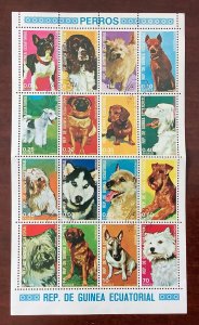 Equatorial Guinea 1977  sheet of 16 CTO, folded - various dogs