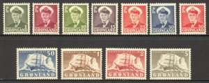 Greenland Scott 28-38 MNHOG (except #34 HROG) - 1950-60 Issues - SCV $124.90