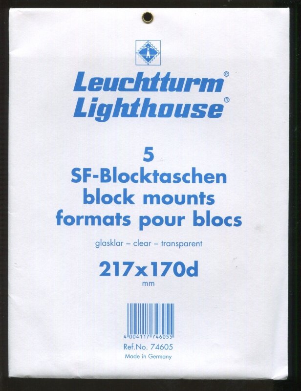 Pack of 5 - Lighthouse Pre-Cut Stamp SF-Block Mounts 217x170d - Clear