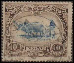 Malaya - Kedah 10 - Used - 10c Plowing With Ox (1912) (cv $1.25)