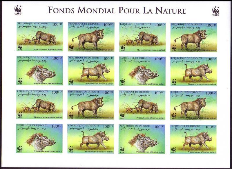 Djibouti WWF Eritrean Warthog Imperforated Sheetlet of 4 sets SG#1192-1195