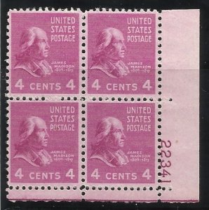 808  4c Pl# Block of 4 MNH  F/VF Centering