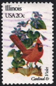 SC#1965 20¢ State Birds & Flowers: Illinois; Perf 10½ x 11¼ (1982) Used