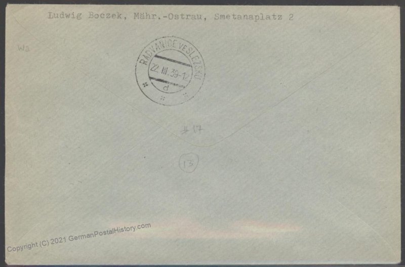 3rd Reich Germany Occ WWII Czechoslovakia Mi17 Maehrisch Ostrau Cover 103965