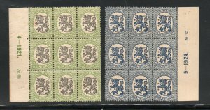 Finland - Sc# 104 & 105 Plate Blocks (9) MNH (2 stamps touched)  /   Lot 0923368