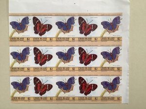 Union Island Grenadines of St Vincent Butterflies part stamp sheet  Ref R50426
