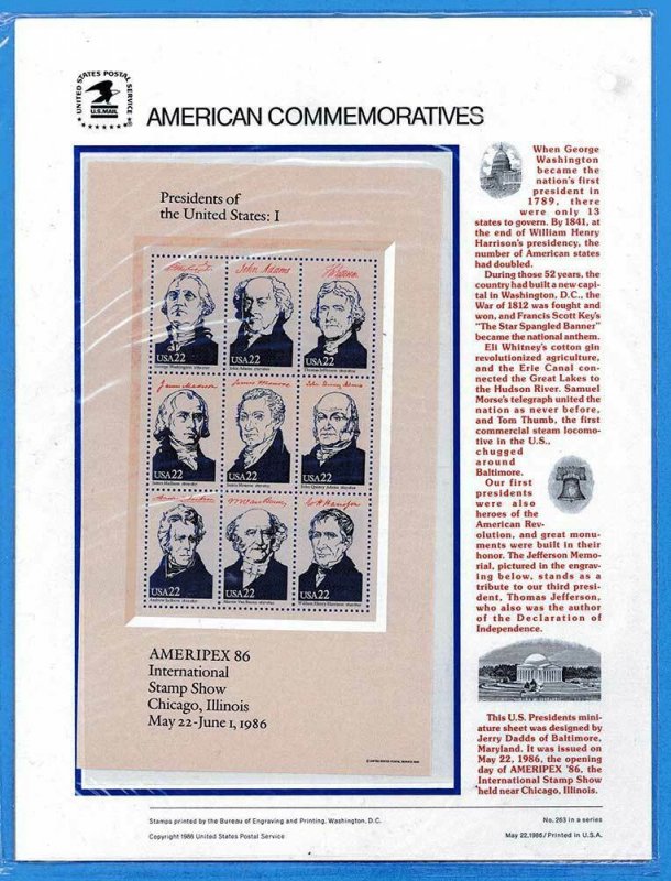 USPS COMMEMORATIVE PANEL #263-266 US PRESIDENTS #2216-19