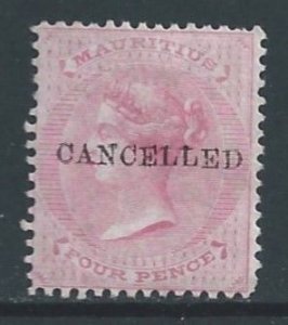 Mauritius #35 Mint No Gum Ovptd. Cancelled 4p Queen Victoria - Wmk. 1